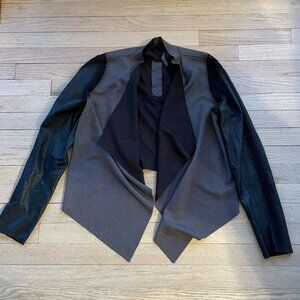 Stella Jamie Women's Drape Jacket Open Front Leather Long Sleeves Gray Black
